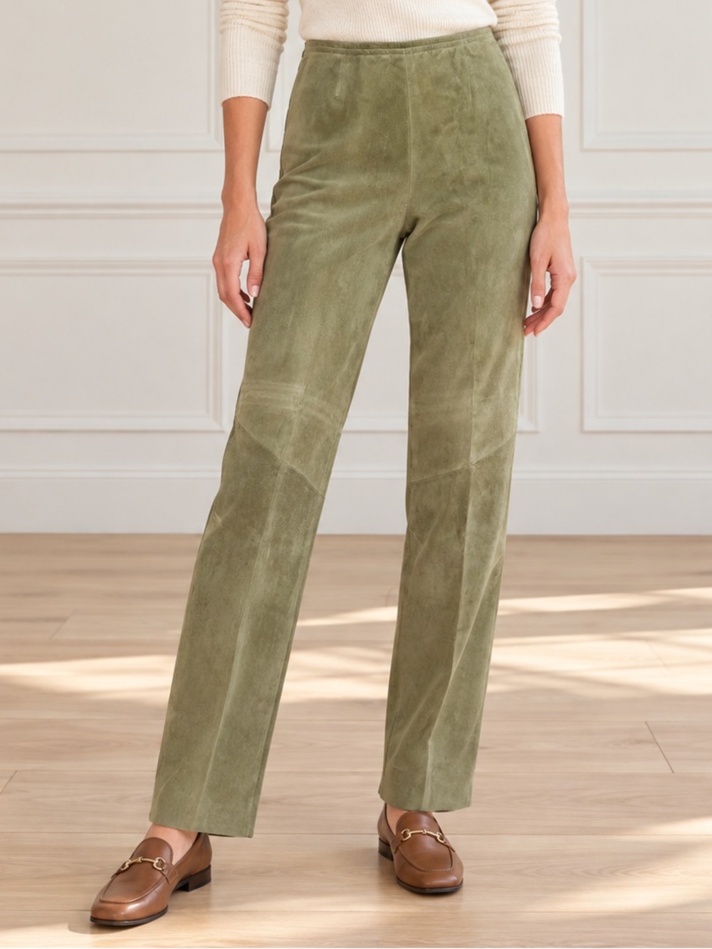 Danier Canada Leather Pants 10 Olive Green Suede High Rise Straight Leg Vintage